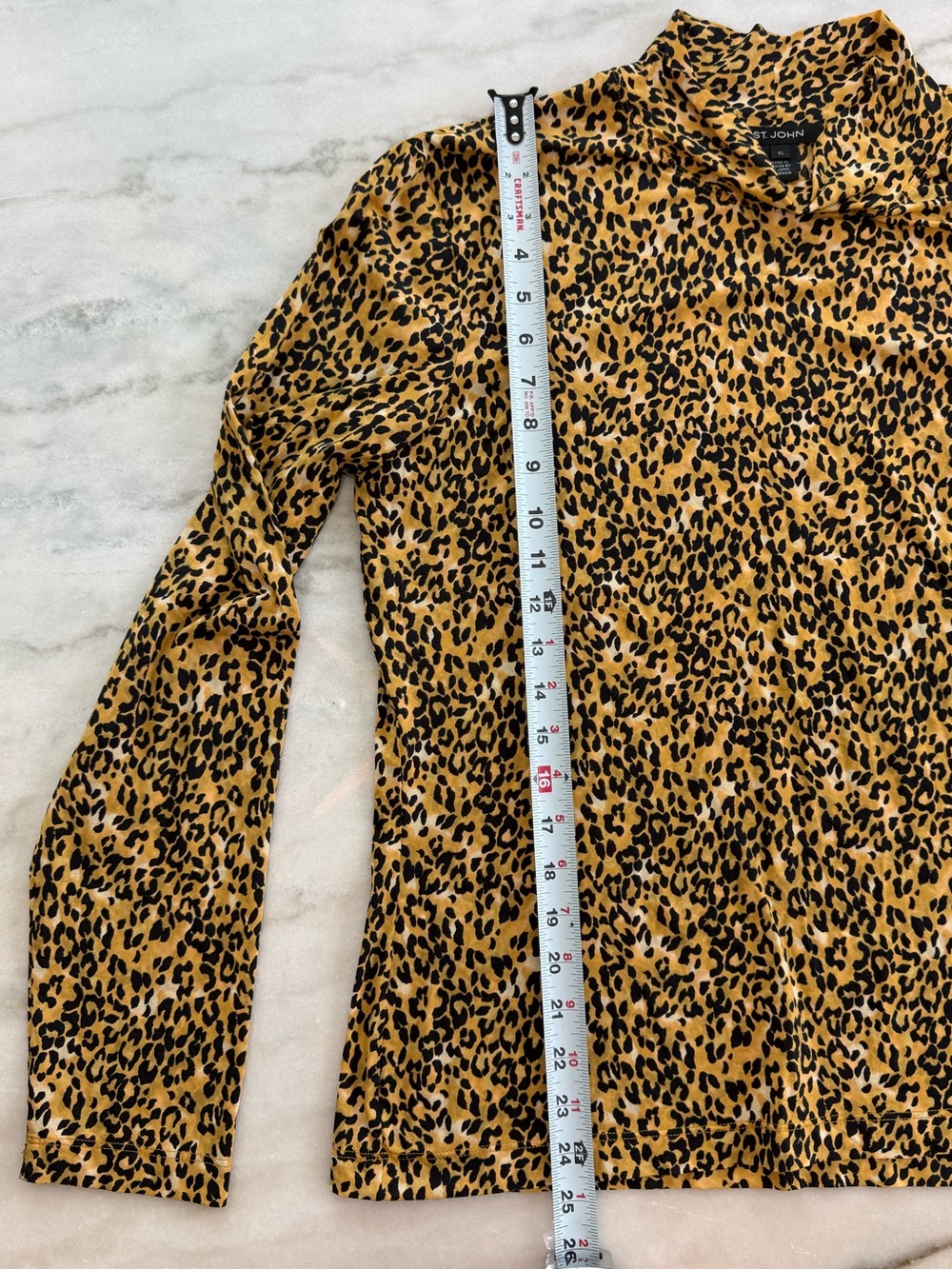St. John Leopard Print Mock Neck Stretch Knit Top Gold Black Women Size XL - Picture 4 of 11
